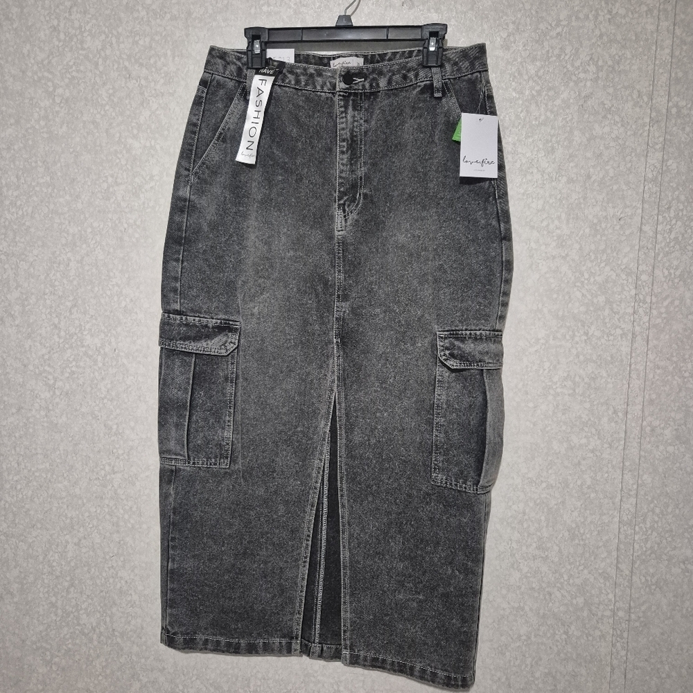 NWT Love, Fire Charcoal Denim Maxi Skirt...size:13